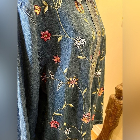Vintage Embroidered Bobby Brooks Denim Pewter Button Front Jacket/Top w/pockets - Picture 9 of 10